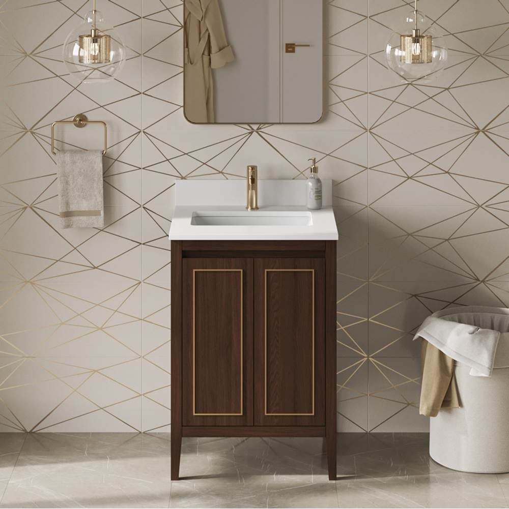 24'' Black Percival Vanity, White Quartz Vanity Top, Undermount Rectangle Bowl