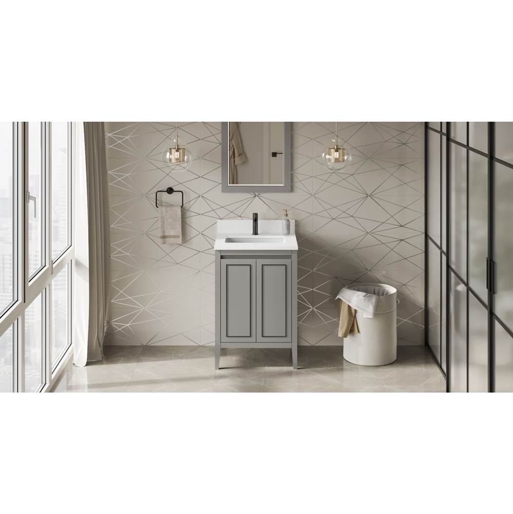 Jeffrey Alexander - 24'' Grey Percival Vanity, White Quartz Vanity Top, Undermount Rectangle Bowl - Grey