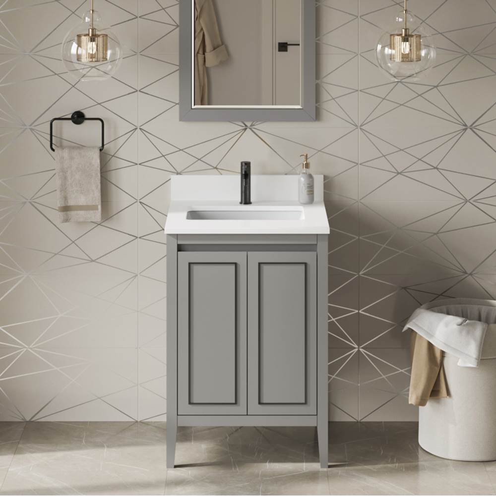 24'' Black Percival Vanity, White Quartz Vanity Top, Undermount Rectangle Bowl