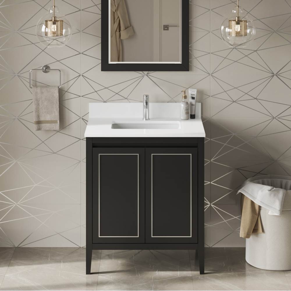 30'' Black Percival Vanity, White Quartz Vanity Top, Undermount Rectangle Bowl