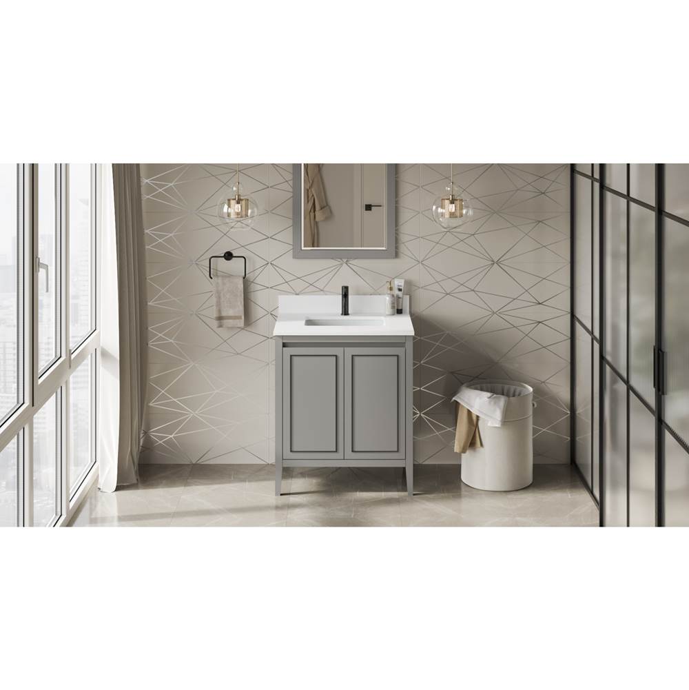 Jeffrey Alexander - 30'' Grey Percival Vanity, White Quartz Vanity Top, Undermount Rectangle Bowl - Grey