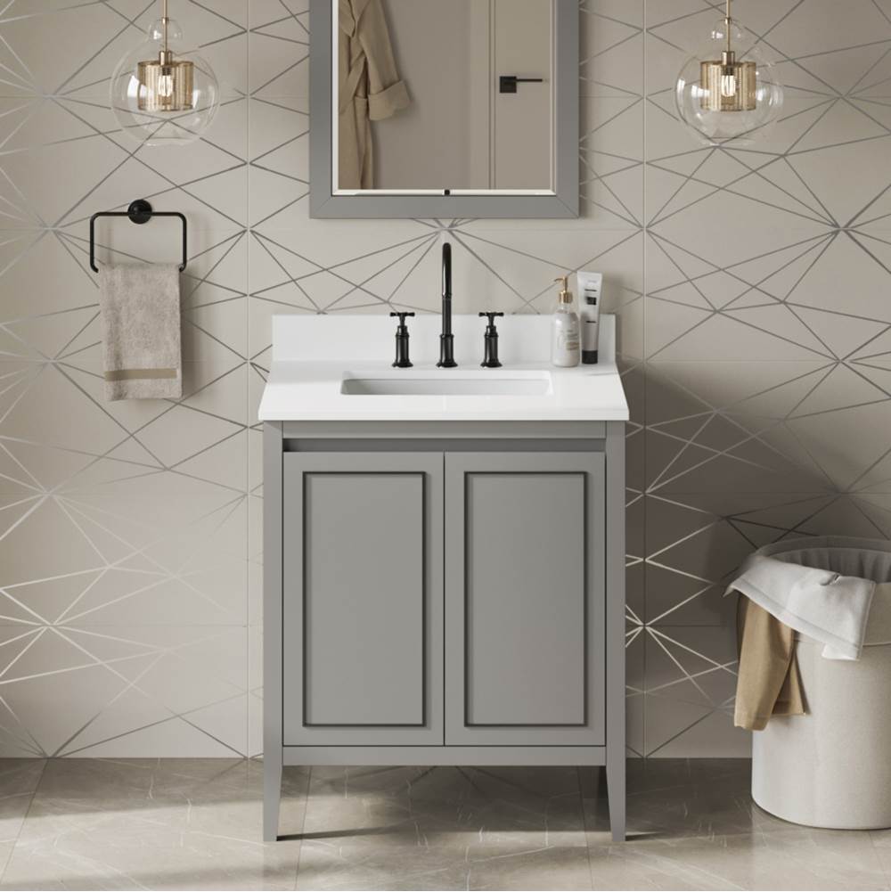 30'' Black Percival Vanity, White Quartz Vanity Top, Undermount Rectangle Bowl