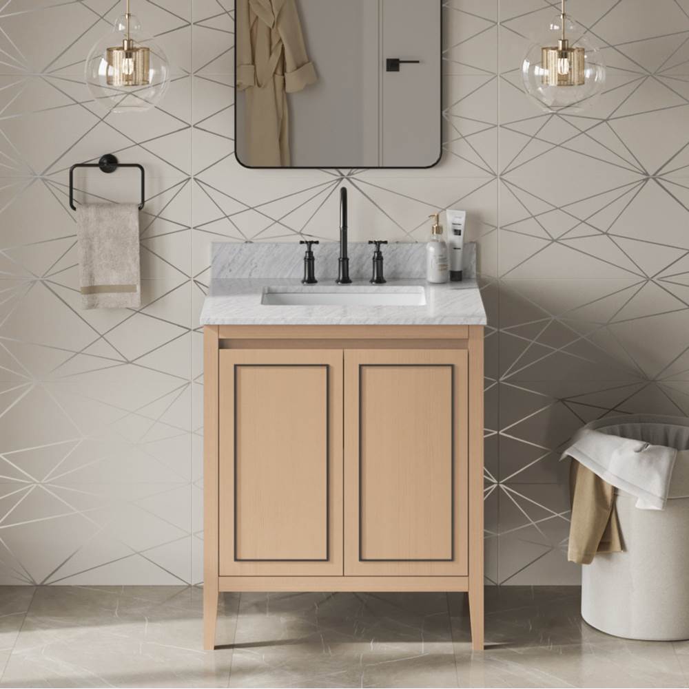 30'' Black Percival Vanity, White Carrara Marble Vanity Top, Undermount Rectangle Bowl