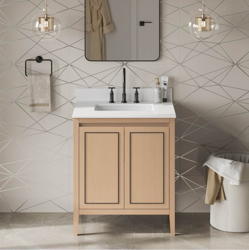 30'' Black Percival Vanity, White Quartz Vanity Top, Undermount Rectangle Bowl