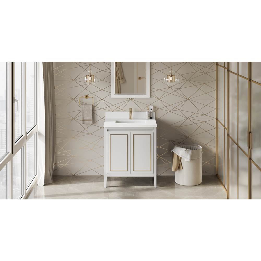 Jeffrey Alexander - 30'' White Percival Vanity, White Quartz Vanity Top, Undermount Rectangle Bowl - White
