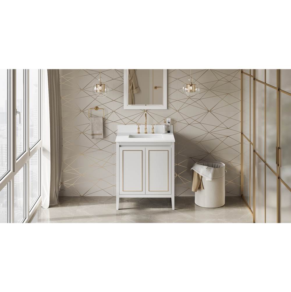 Jeffrey Alexander - 30'' White Percival Vanity, White Quartz Vanity Top, Undermount Rectangle Bowl - White
