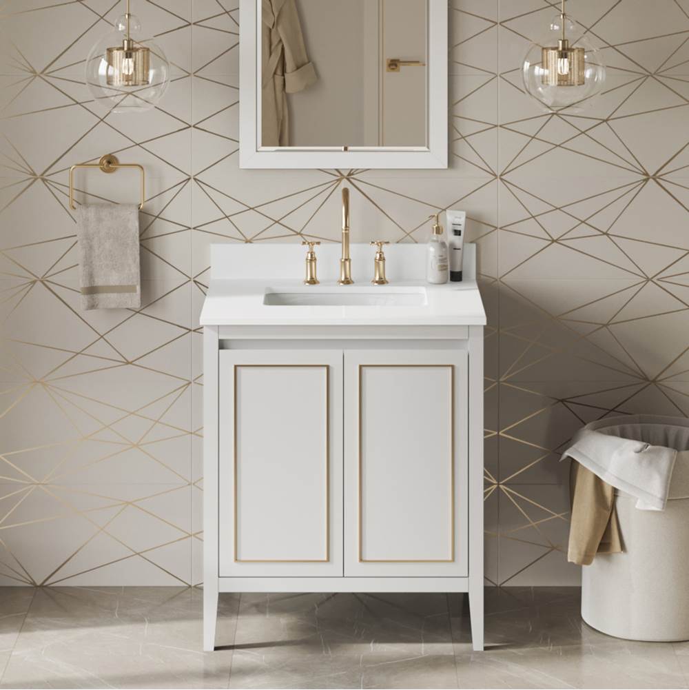 30'' Black Percival Vanity, White Quartz Vanity Top, Undermount Rectangle Bowl