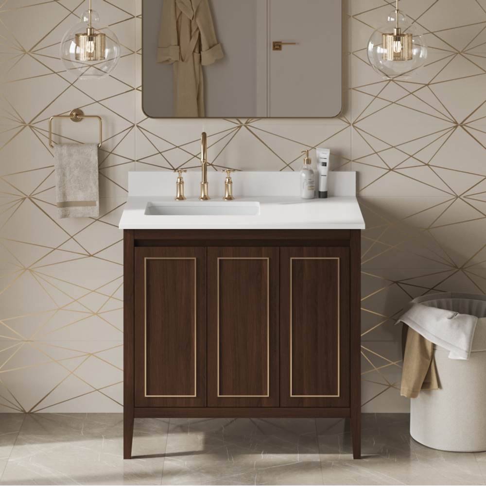 36'' Black Percival Vanity, Left Offset, White Quartz Vanity Top, Undermount Rectangle Bowl
