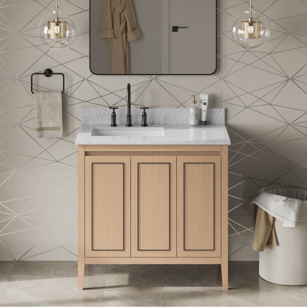 36'' Black Percival Vanity, Left Offset, White Carrara Marble Vanity Top, Undermount Rectangle Bowl