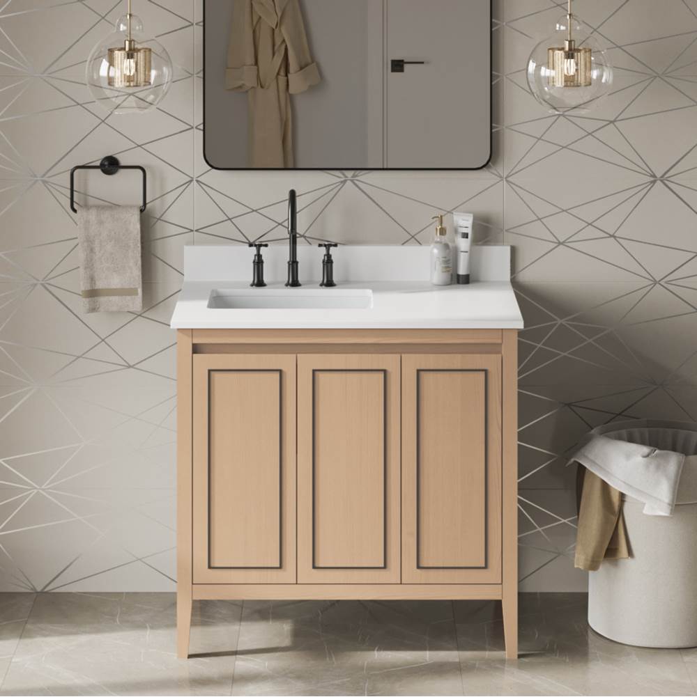 36'' Black Percival Vanity, Left Offset, White Quartz Vanity Top, Undermount Rectangle Bowl