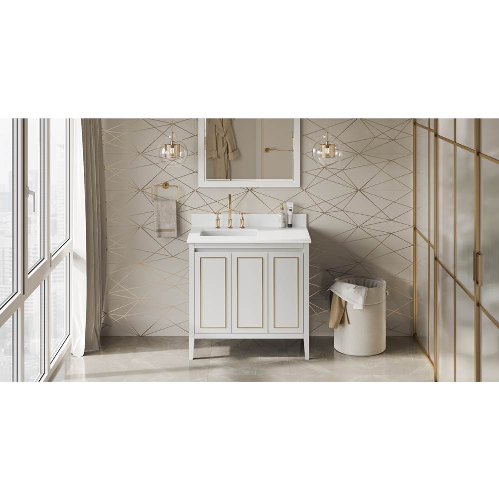 Jeffrey Alexander - 36'' White Percival Vanity, Left Offset, White Quartz Vanity Top, Undermount Rectangle Bowl - White