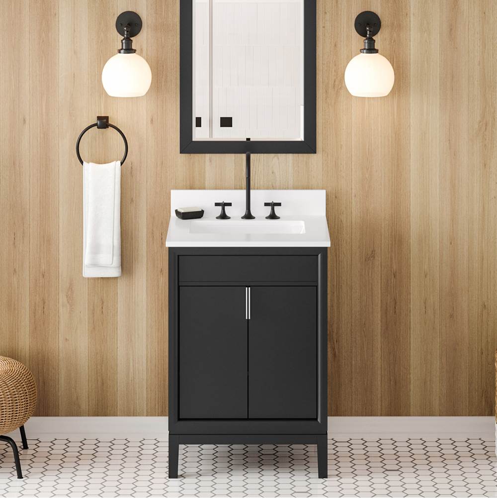 24'' Black Theodora Vanity, White Quartz Vanity Top, Undermount Rectangle Bowl