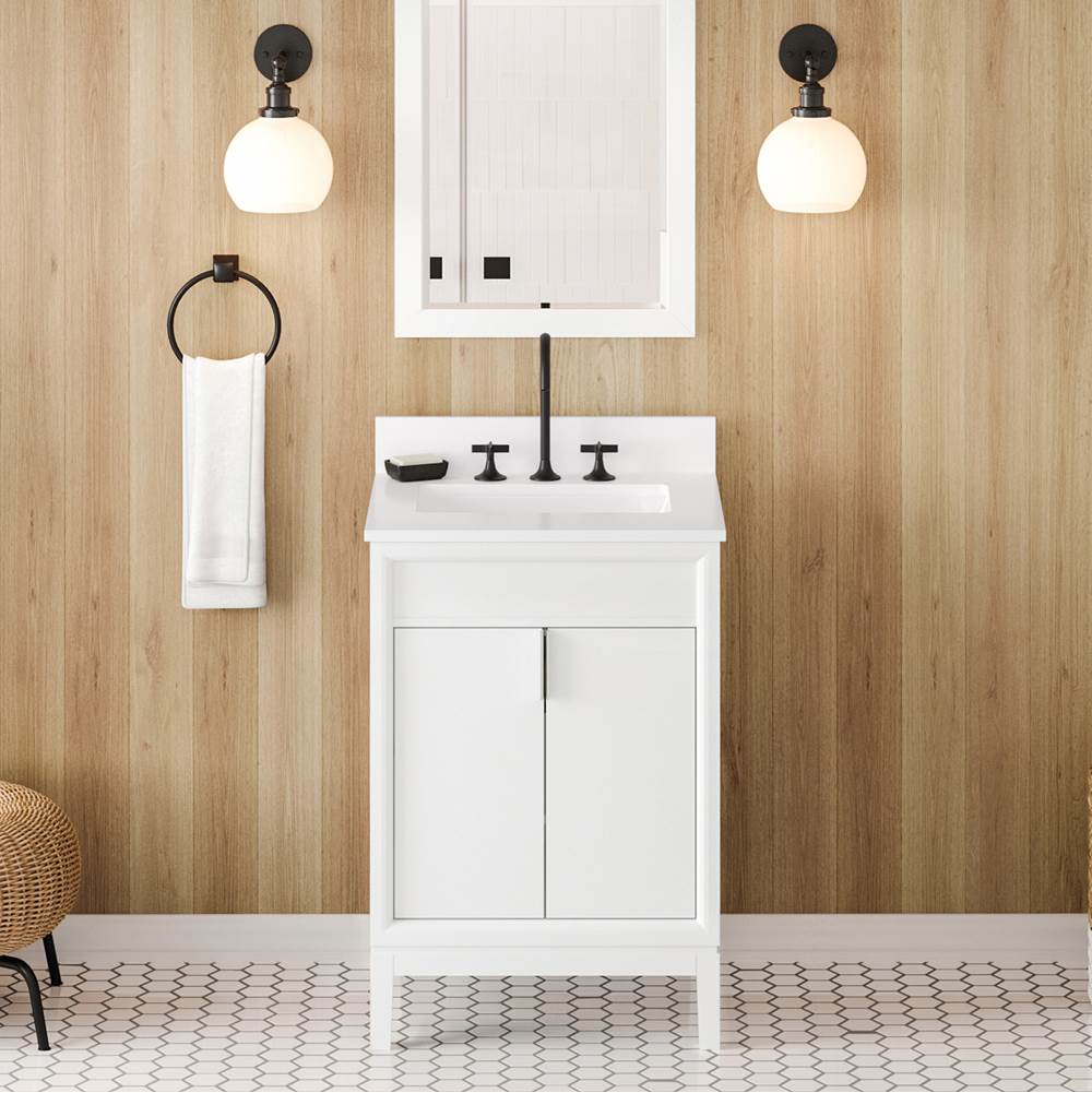 24'' Black Theodora Vanity, White Quartz Vanity Top, Undermount Rectangle Bowl