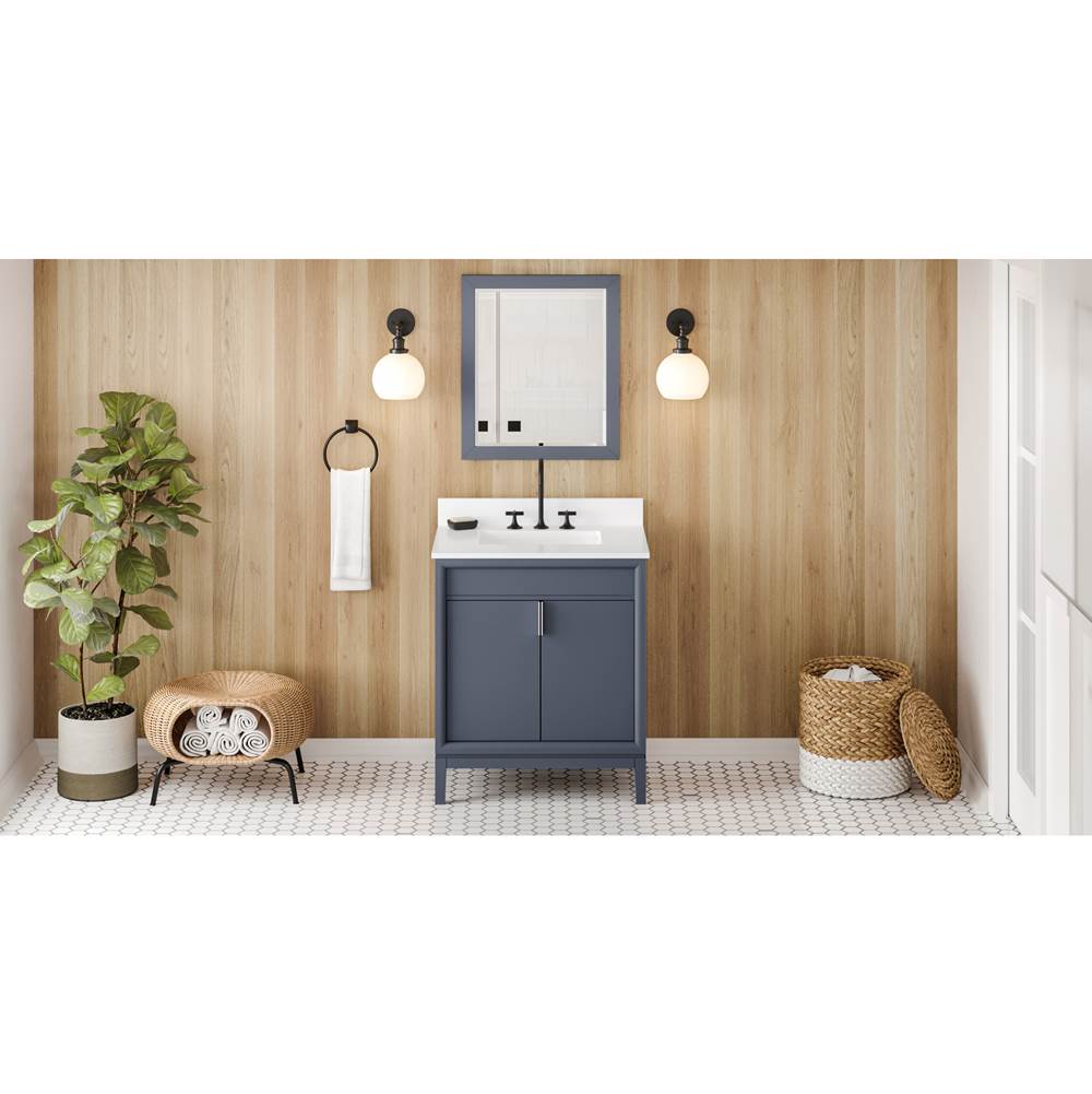 Jeffrey Alexander - 30'' Blue Steel Theodora Vanity, White Quartz Vanity Top, Undermount Rectangle Bowl - Blue Steel