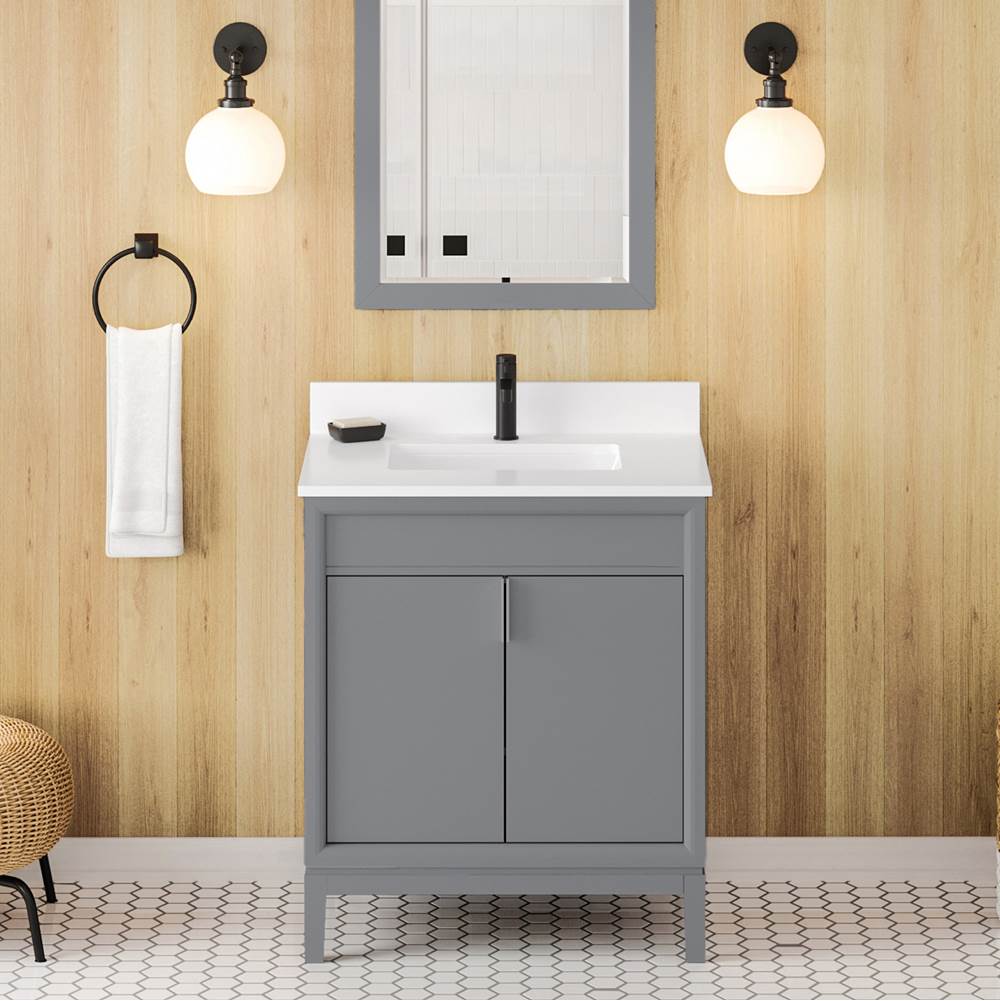 30'' Black Theodora Vanity, White Quartz Vanity Top, Undermount Rectangle Bowl
