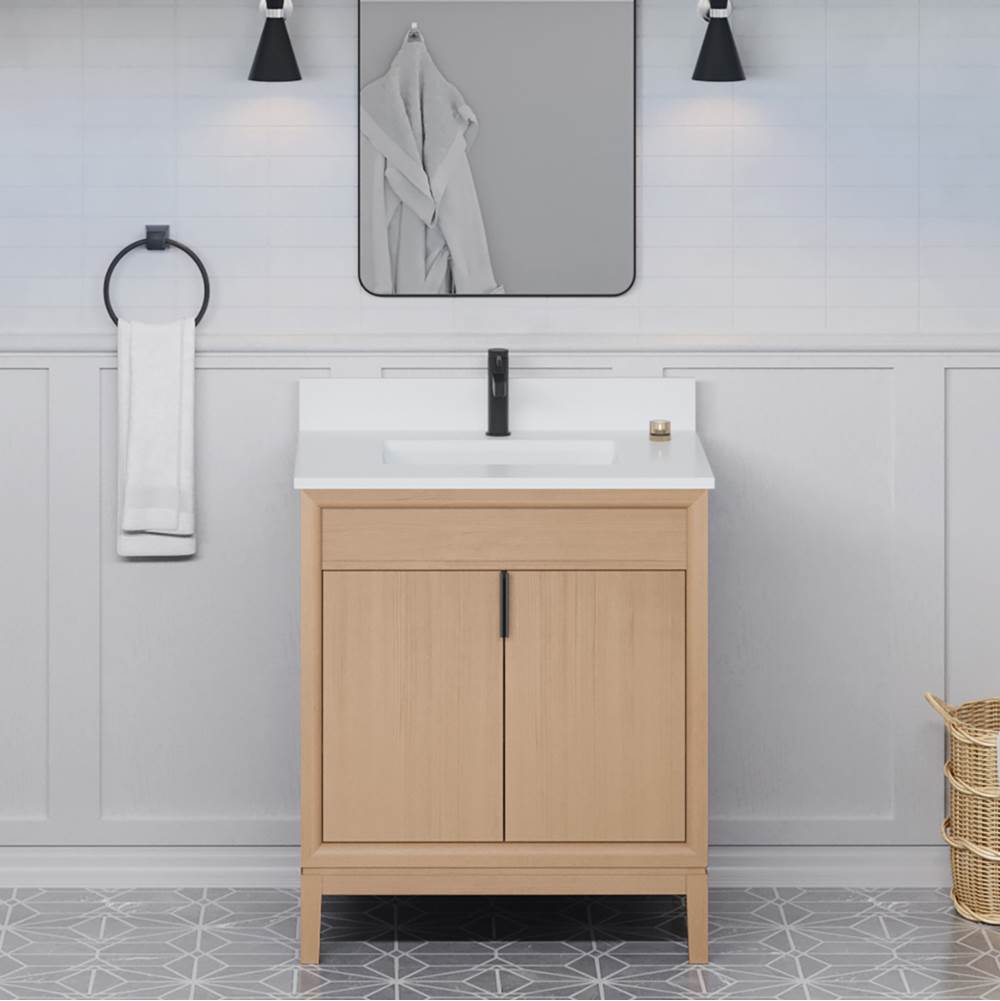 30'' Black Theodora Vanity, White Quartz Vanity Top, Undermount Rectangle Bowl