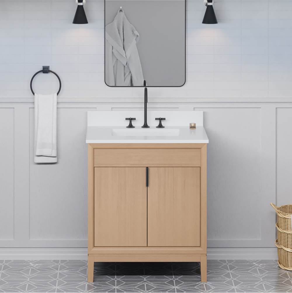 30'' Black Theodora Vanity, White Quartz Vanity Top, Undermount Rectangle Bowl