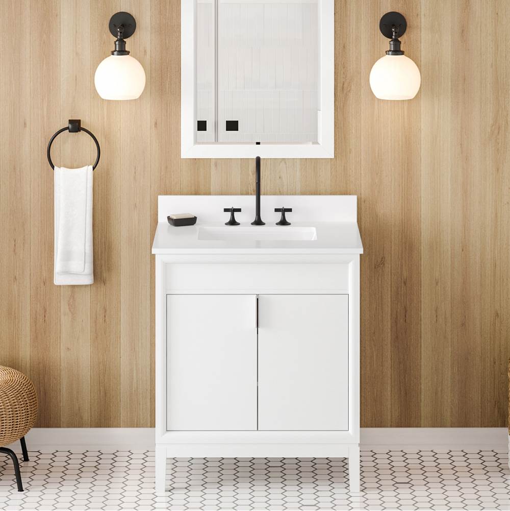 30'' Black Theodora Vanity, White Quartz Vanity Top, Undermount Rectangle Bowl