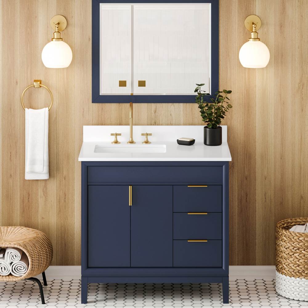 36'' Black Theodora Vanity, Left Offset, White Quartz Vanity Top, Undermount Rectangle Bowl