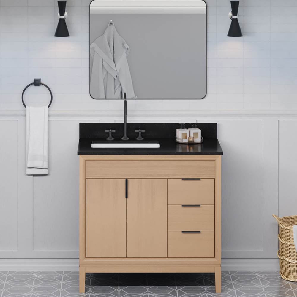 36'' Black Theodora Vanity, Left Offset, Black Granite Vanity Top, Undermount Rectangle Bowl