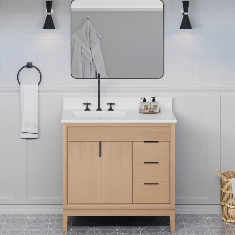 36'' Black Theodora Vanity, Left Offset, White Quartz Vanity Top, Undermount Rectangle Bowl