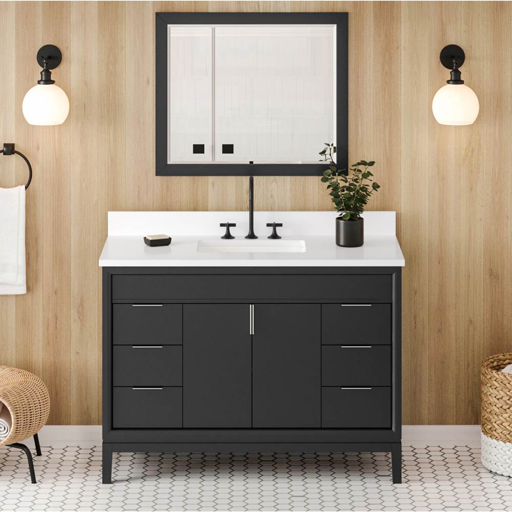 48'' Black Theodora Vanity, White Quartz Vanity Top, Undermount Rectangle Bowl