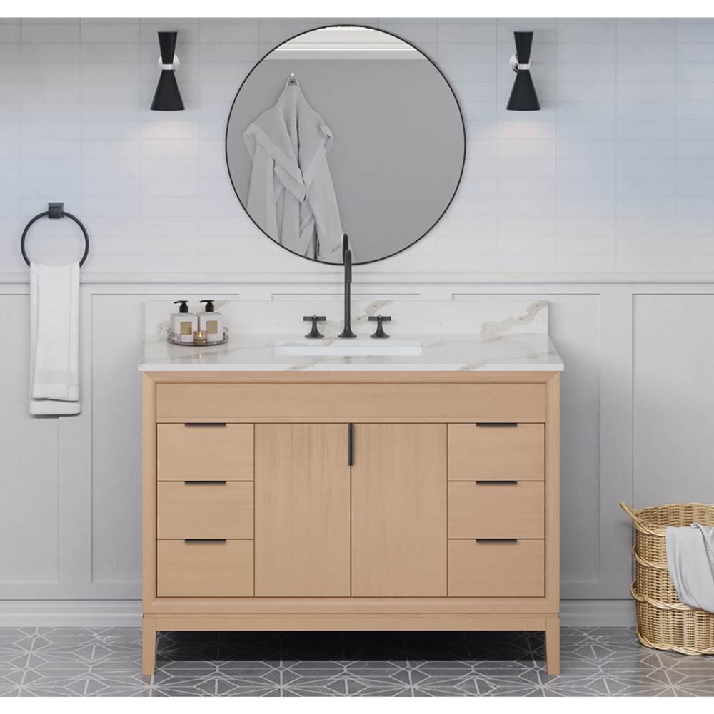 48'' Black Theodora Vanity, Calacatta Vienna Quartz Vanity Top, Undermount Rectangle Bowl