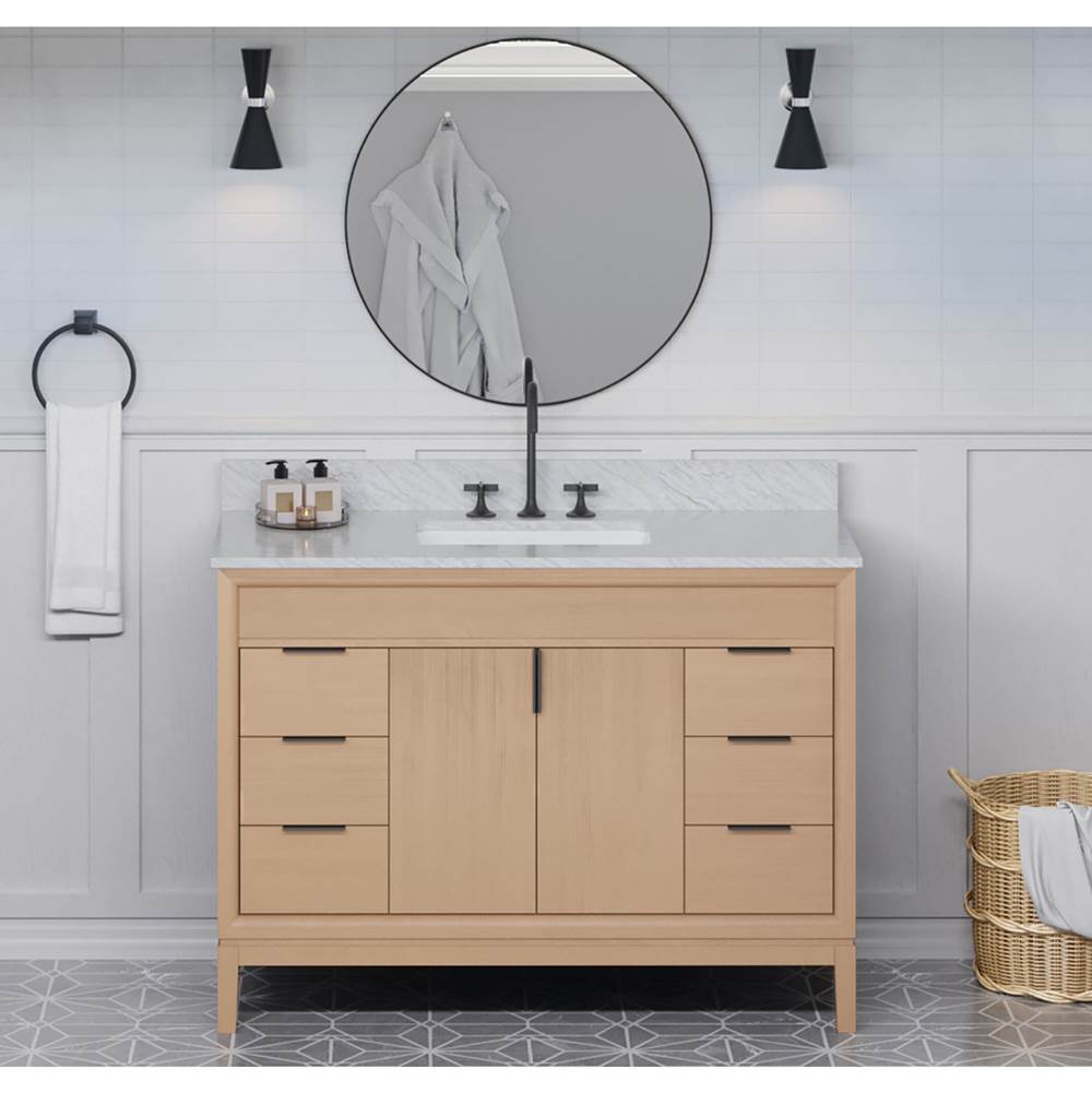 48'' Black Theodora Vanity, White Carrara Marble Vanity Top, Undermount Rectangle Bowl
