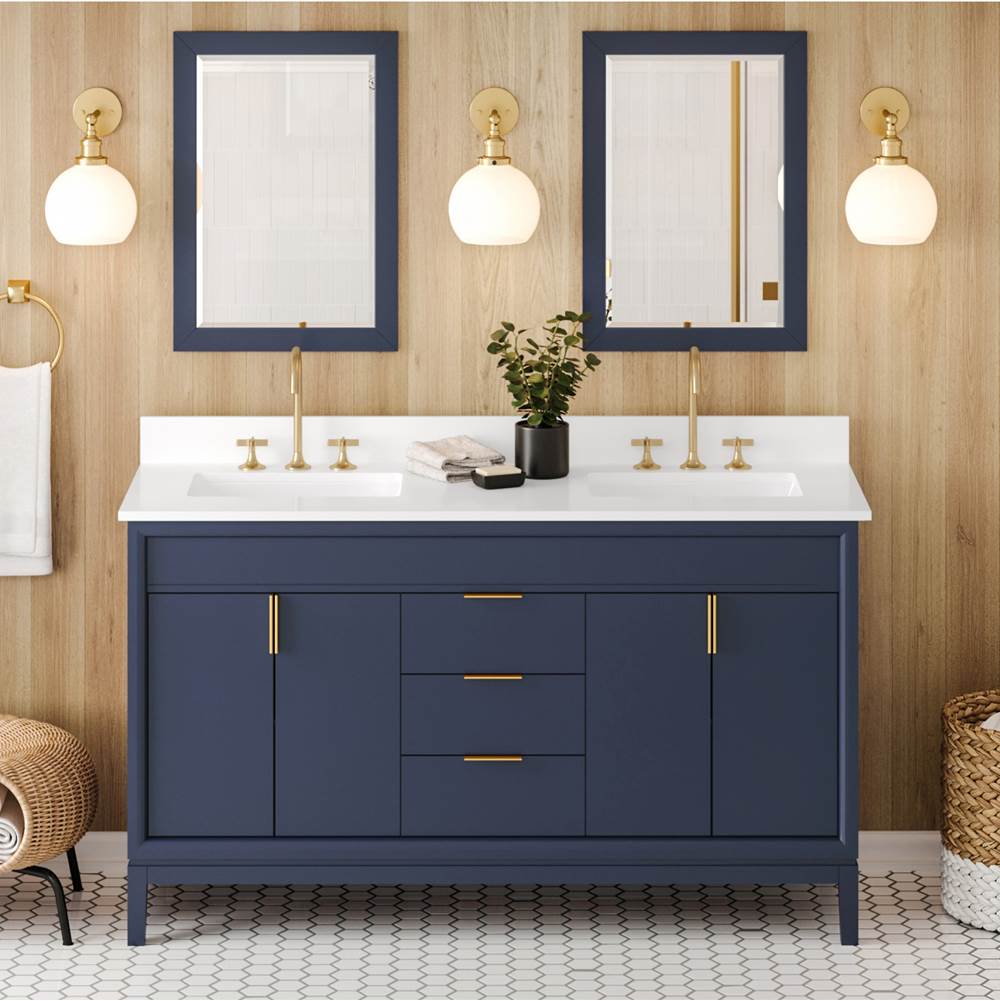 60'' Black Theodora Vanity, Double Bowl, White Quartz Vanity Top, Two Undermount Rectangle Bowls