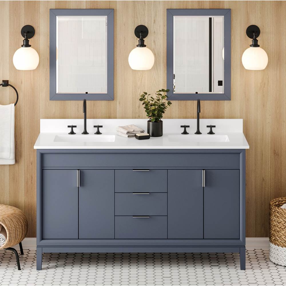 60'' Black Theodora Vanity, Double Bowl, White Quartz Vanity Top, Two Undermount Rectangle Bowls