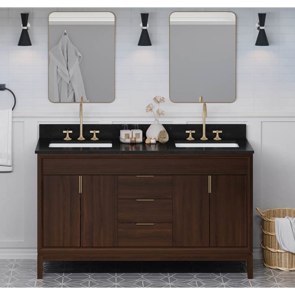 60'' Black Theodora Vanity, Double Bowl, Black Granite Vanity Top, Two Undermount Rectangle Bowls