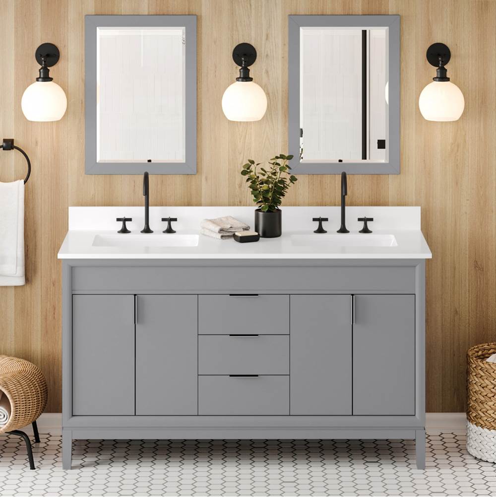 60'' Black Theodora Vanity, Double Bowl, White Quartz Vanity Top, Two Undermount Rectangle Bowls