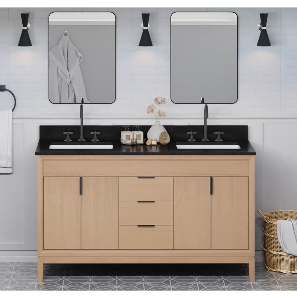 60'' Black Theodora Vanity, Double Bowl, Black Granite Vanity Top, Two Undermount Rectangle Bowls