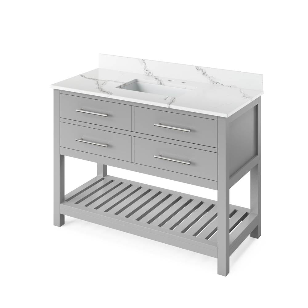 Jeffrey Alexander - 48'' Grey Wavecrest Vanity, Calacatta Vienna Quartz Vanity Top, undermount rectangle bowl - Grey