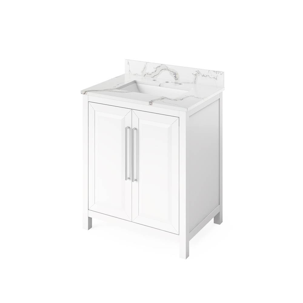 Jeffrey Alexander - 30'' White Cade Vanity, Calacatta Vienna Quartz Vanity Top, undermount rectangle bowl - White