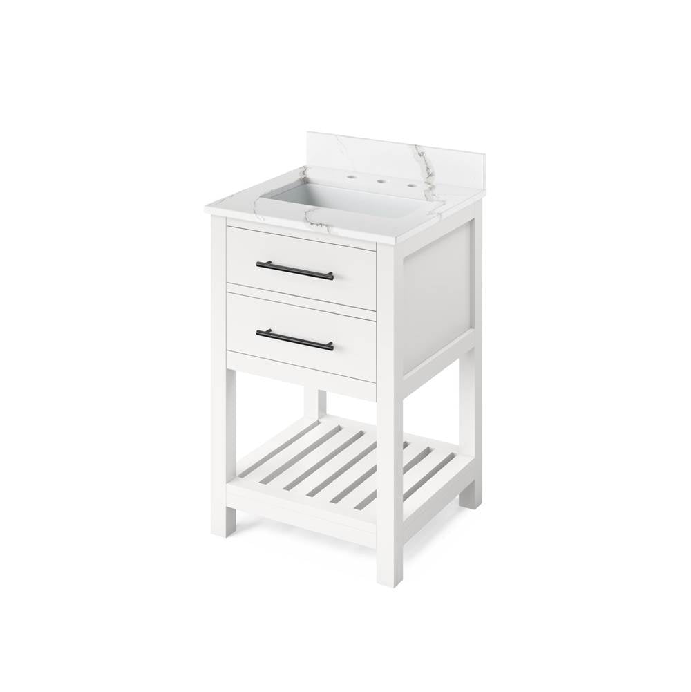 Jeffrey Alexander - 24'' White Wavecrest Vanity, Calacatta Vienna Quartz Vanity Top, undermount rectangle bowl - White