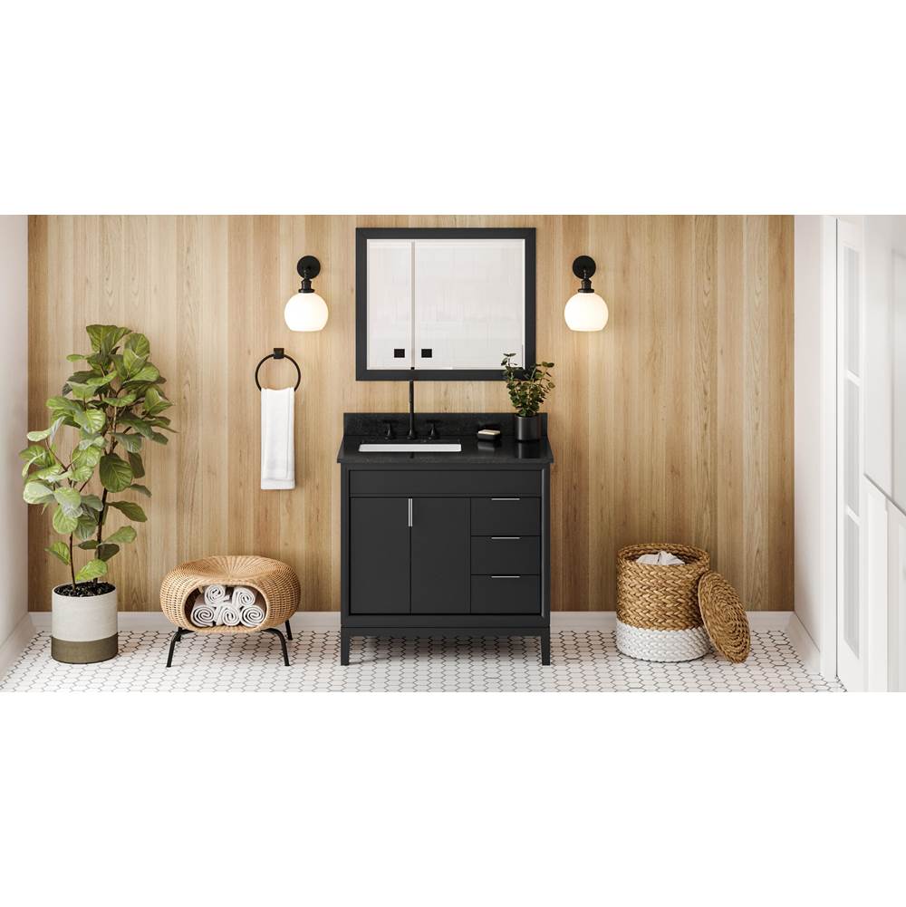 Jeffrey Alexander - 36'' Black Theodora Vanity, Left Offset, Black Granite Vanity Top, Undermount Rectangle Bowl - Black