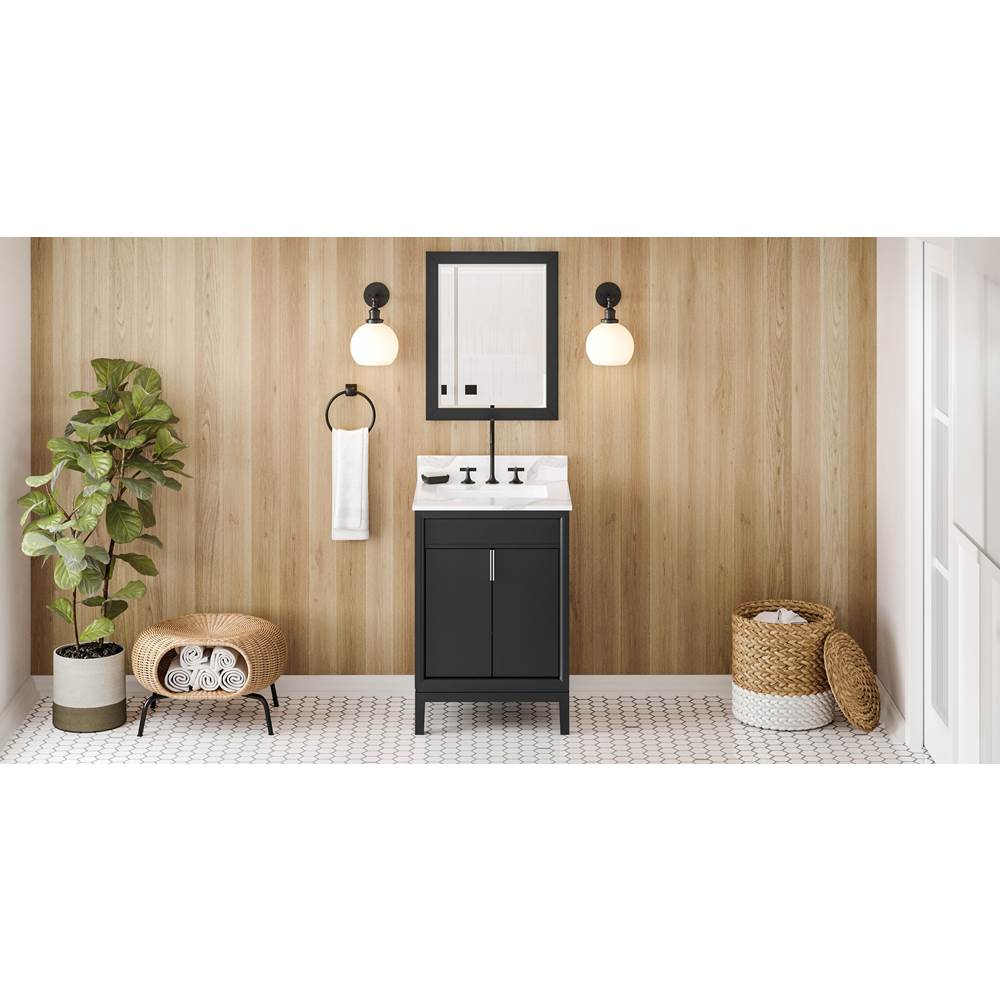 Jeffrey Alexander - 24'' Black Theodora Vanity, Calacatta Vienna Quartz Vanity Top, Undermount Rectangle Bowl - Black