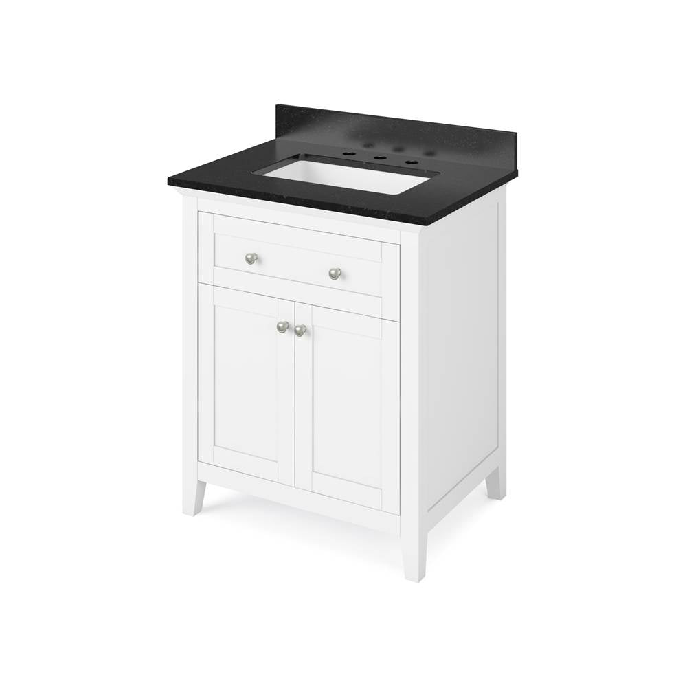 Jeffrey Alexander - 30'' White Chatham Vanity, Black Granite Vanity Top, undermount rectangle bowl - White