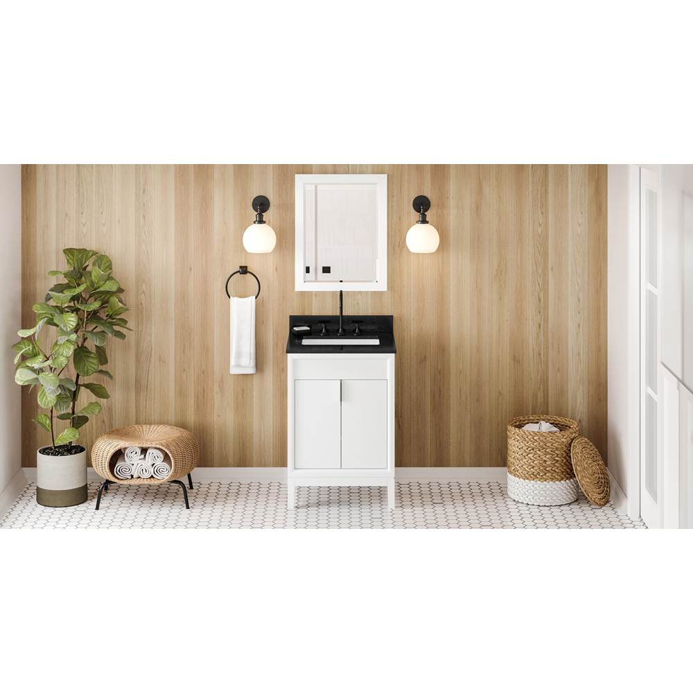 Jeffrey Alexander - 24'' White Theodora Vanity, Black Granite Vanity Top, Undermount Rectangle Bowl - White