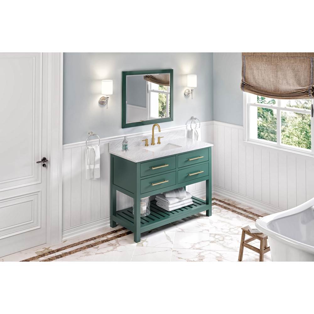 Jeffrey Alexander - 48'' Forest Green Wavecrest Vanity, White Carrara Marble Vanity Top, undermount rectangle bowl - Green