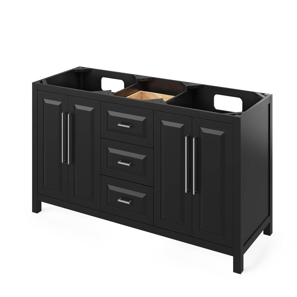 60'' Black Cade Vanity, double bowl, White Carrara Marble Vanity Top, two undermount rectangle bowls