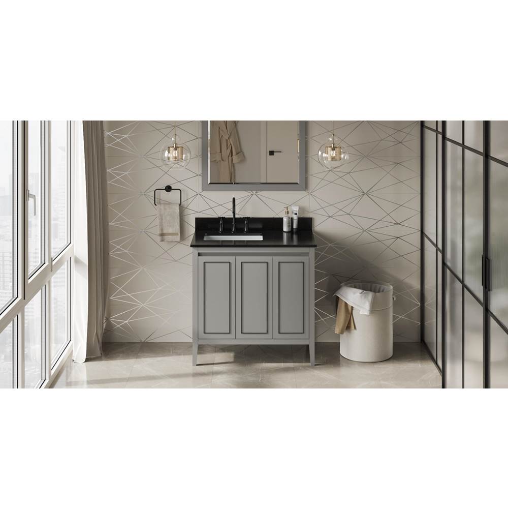 Jeffrey Alexander - 36'' Grey Percival Vanity, Left Offset, Black Granite Vanity Top, Undermount Rectangle Bowl - Grey