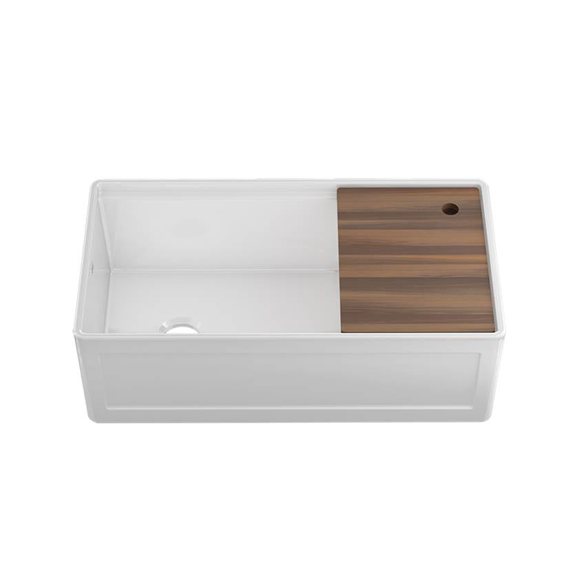 Home Refinements by Julien - Fira Sink W/ Ledge Under. Reversible Apron, White, Single 36X19X11-1/2