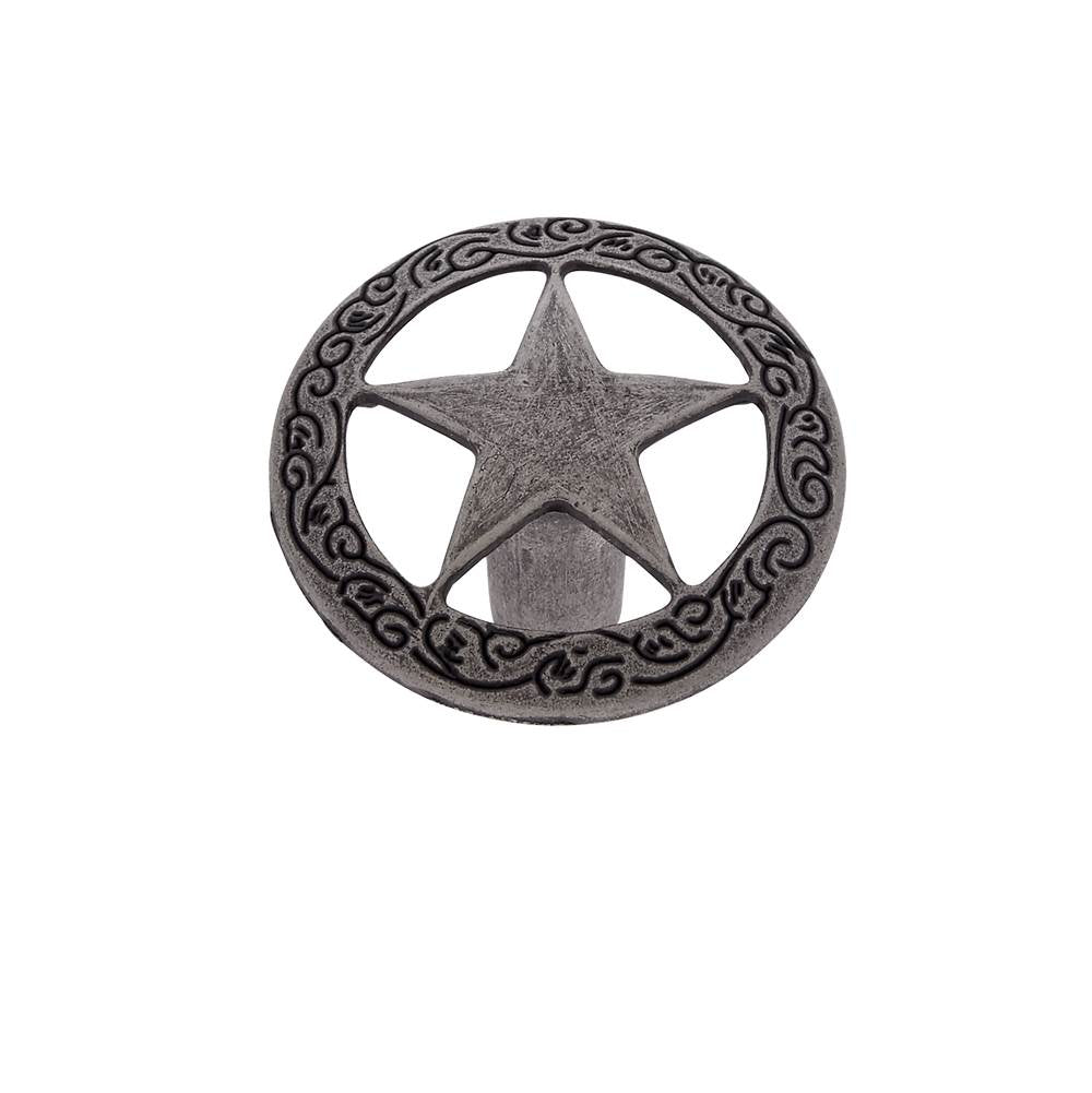 JVJ Hardware - Lone Star Collection Antique Nickel Finish 1-7/16'' Medium Star Knob with Braided Edge, Composition Zamac - Antique Satin Nickel