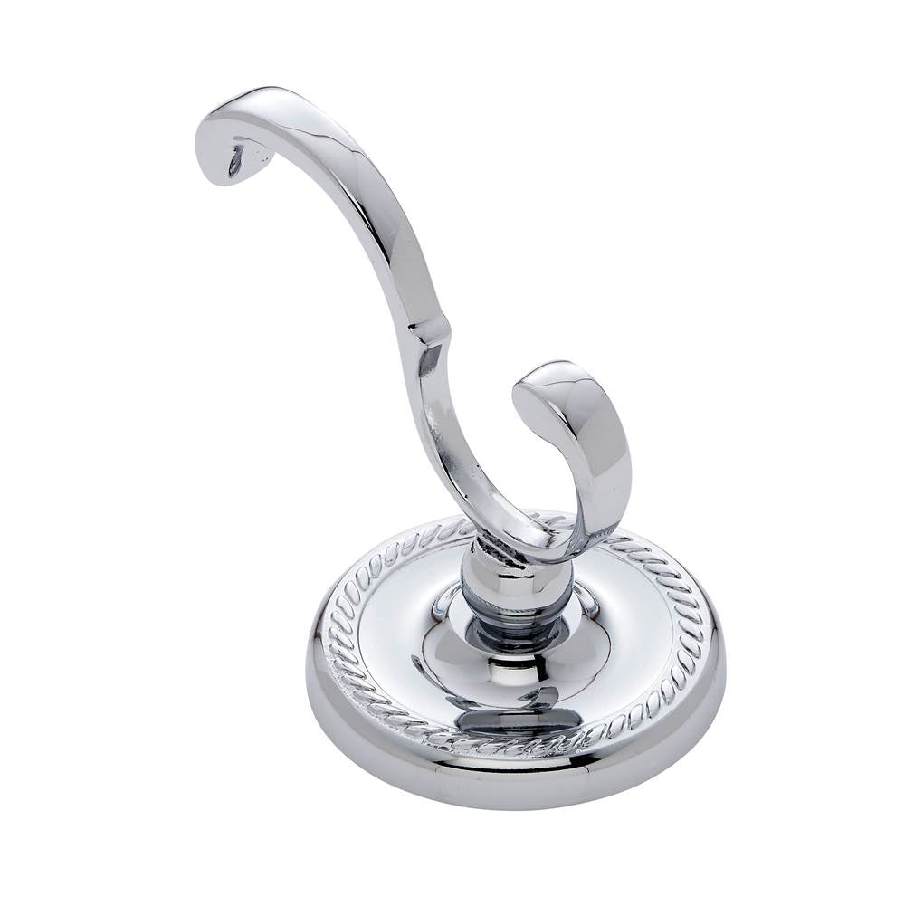 JVJ Hardware - Prestige Series Polished Chrome Finish Deco Robe Hook C/S, Composition Solid Brass - Polished Chrome