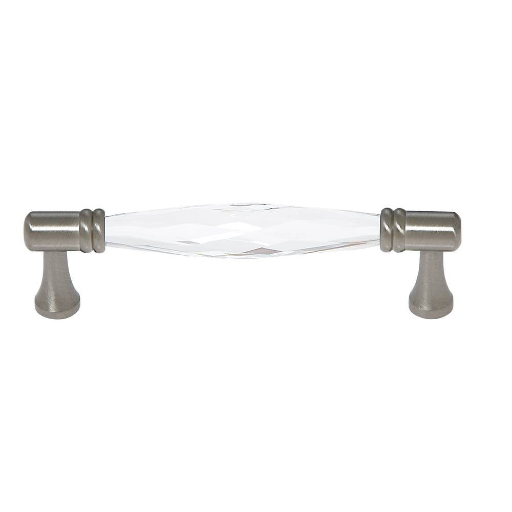 JVJ Hardware - Pure Elegance Collection Satin Nickel Finish 96 mm c/c Faceted 31 percent Leaded Crystal Pull, Composition Leaded Crystal and Solid Brass - Satin Nickel