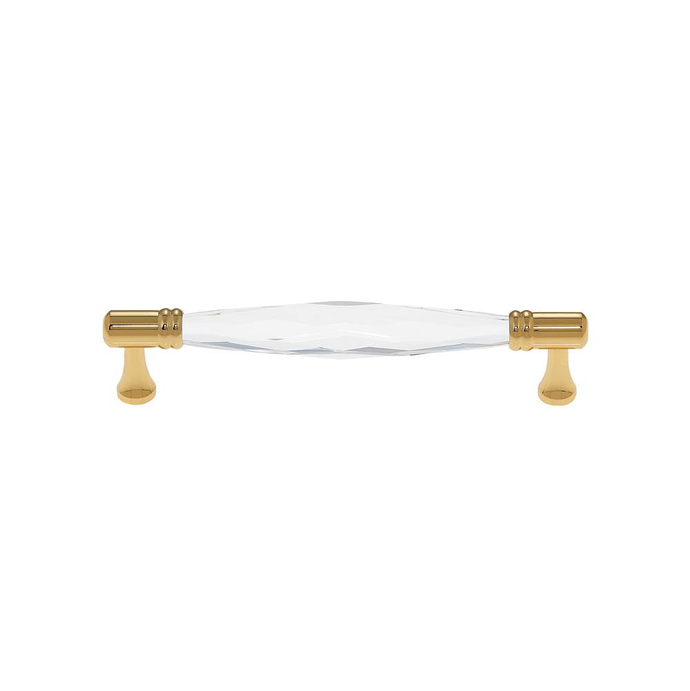 JVJ Hardware - Pure Elegance Collection 24K Gold Plated Finish 128 mm c/c Faceted 31 percent Leaded Crystal Pull, Composition Leaded Crystal and Solid Brass - 24k Gold