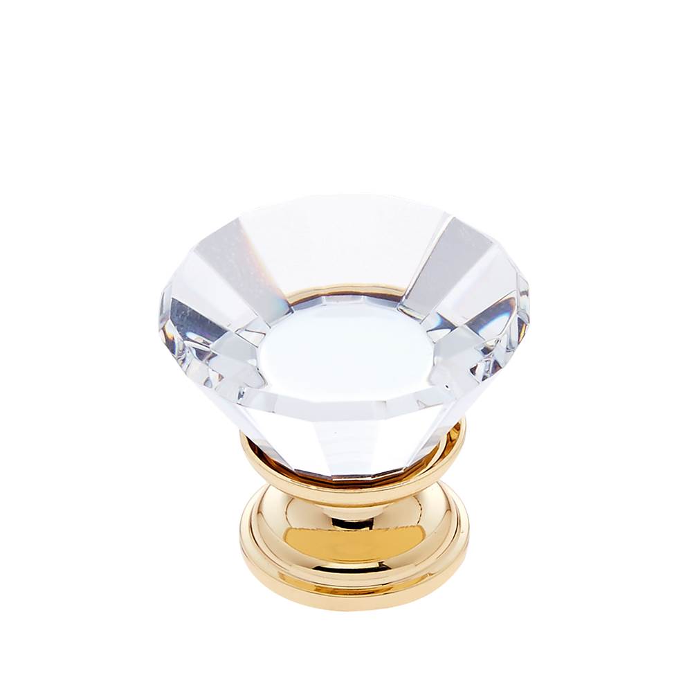 JVJ Hardware - Pure Elegance Collection 24K Gold Plated Finish 30 mm (1-3/16'') Flat Top 31 percent Leaded Crystal Knob, Composition Leaded Crystal and Solid Brass - 24k Gold