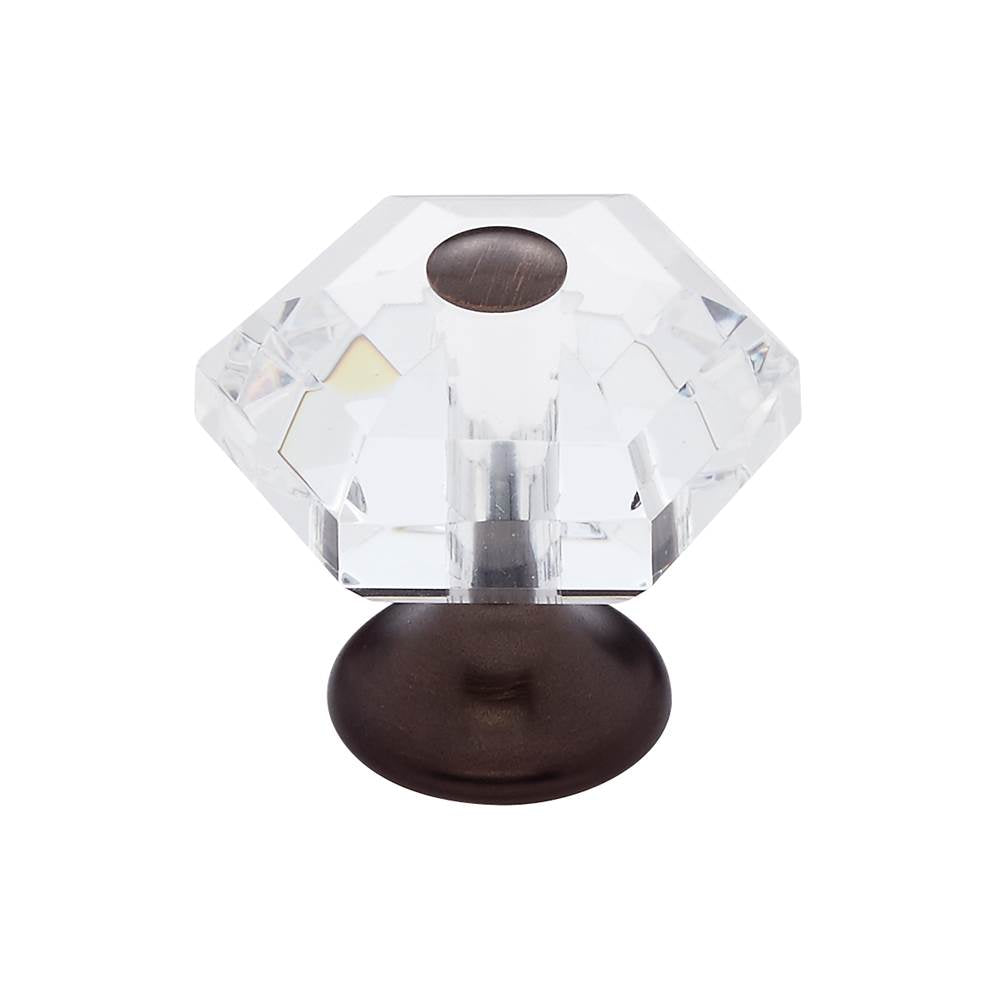 JVJ Hardware - Pure Elegance Collection Old World Bronze Finish 30 mm (1-3/16'') 6 Sided 31 percent Leaded Crystal Knob, Composition Leaded Crystal and Solid Brass - Old World Bronze
